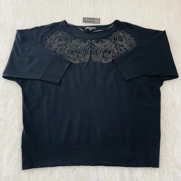 NWT Cable & Gauge Womens Black Embellished Studded Oversized Sweater Size 3X - Picture 1 of 8